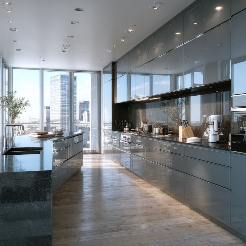 Gabinetes de cocina con laca brillante diamante