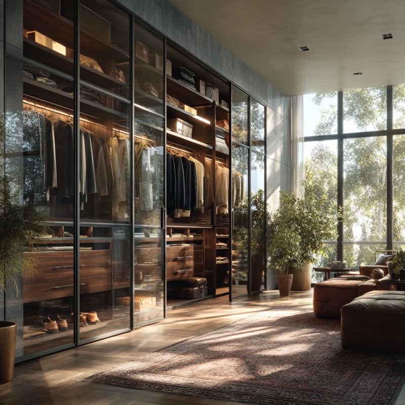 Vestidor grande con puertas correderas dobles de vidrio